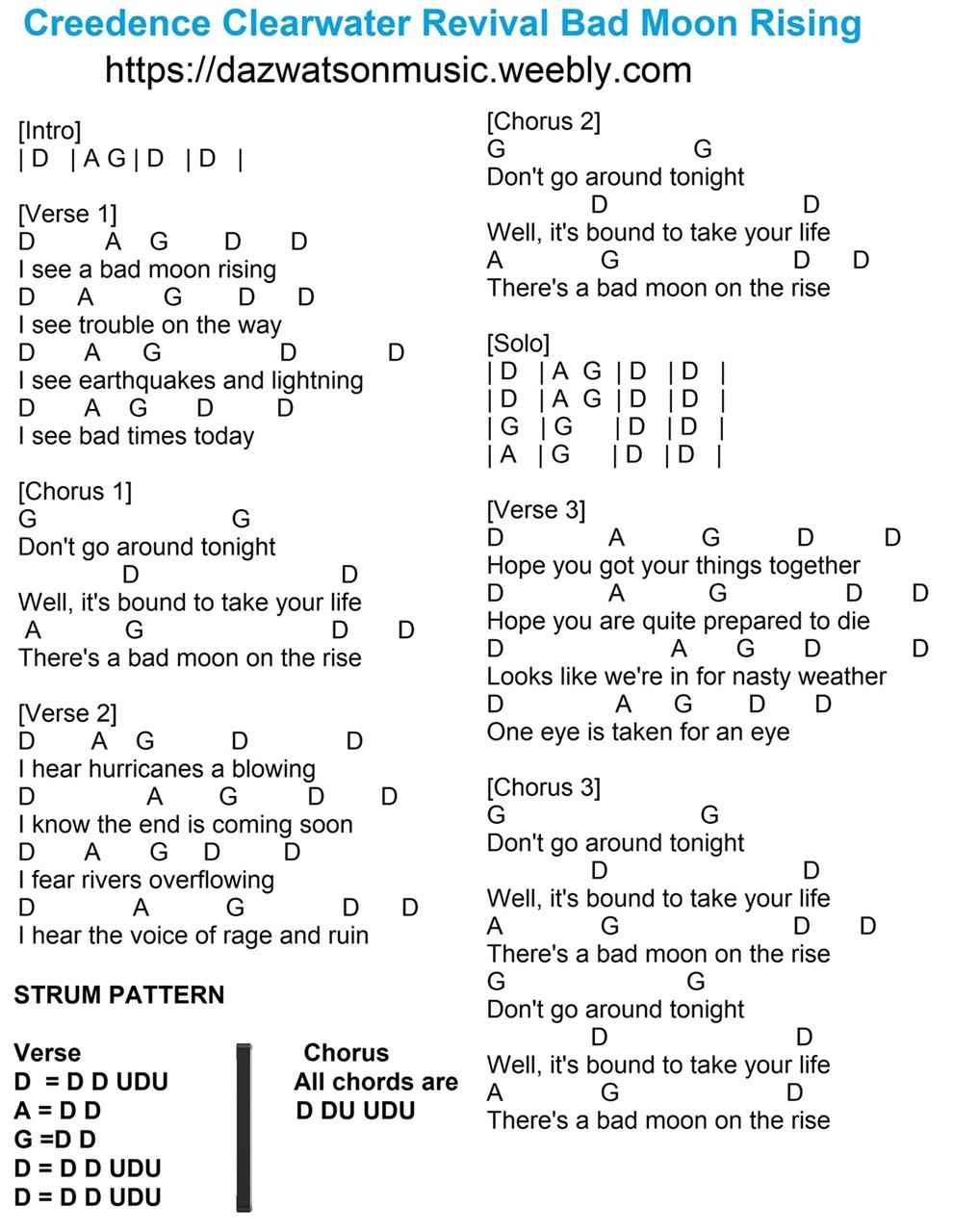 Bad moon rising chords strumming